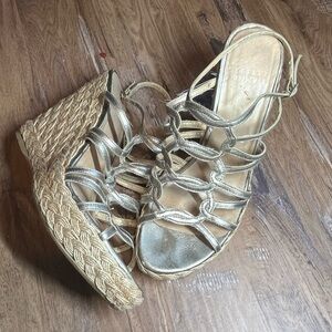 Stuart Weitzman 8 M Wedge Heels Jute Braided Open Toe Espadrille Sandal Shoes
